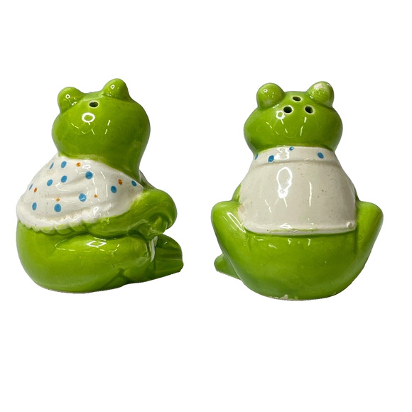 Otagiri Salt & Pepper Green Boy and Girl Frog Shakers Hand Painted Novelty Decor - Picture 4 of 12